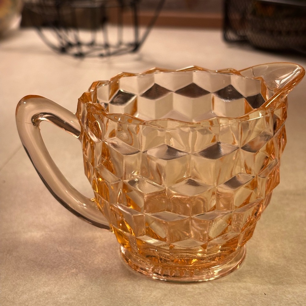 Jeanette Glass Pink Cubist Depression Glass Creamer Vintage